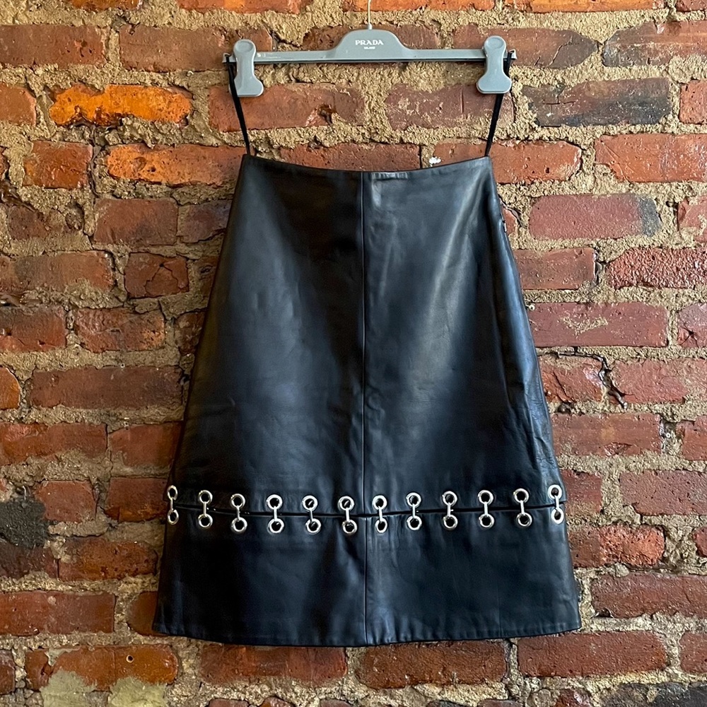 Tibi Leather Skirt with Silver Grommets
